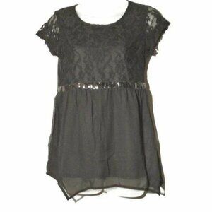 Girls george lace cap sleeve black dress